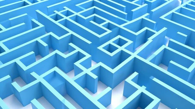 Abstract blue maze with intricate pathways and geometric structure creating a complex labyrinth