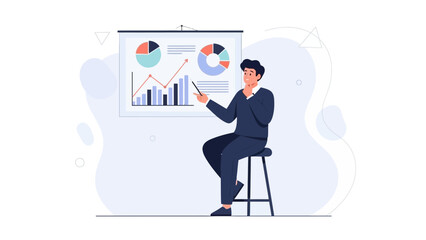 Fototapeta premium Man presenting data charts on a whiteboard for business analysis