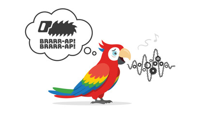 Naklejka premium Colorful Parrot Cartoon Illustration with Speech Bubble and Sound Waves.