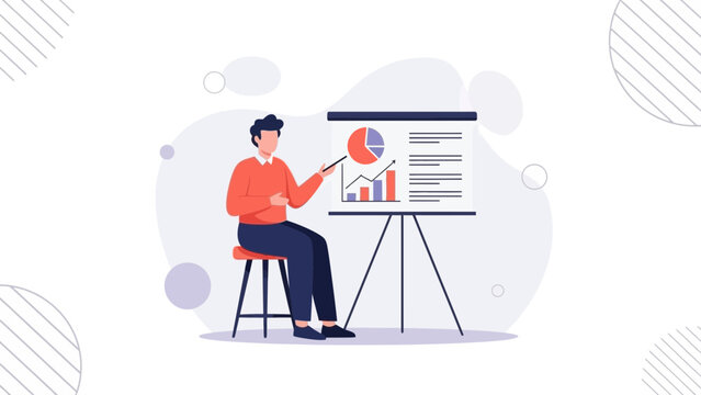 Man Presenting Financial Data on Whiteboard - Business Meeting Concept