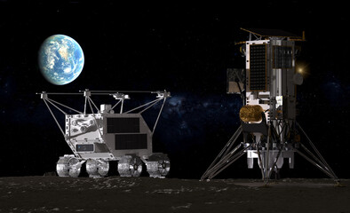 lunar lander and robot for exploring the planet's surface-3d render. © Mike Mareen