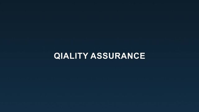 Quality assurance corporate title animation on dark blue background.