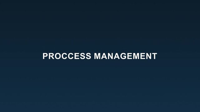 Proccess management corporate title animation on dark blue background.