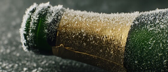 A close up of a bottle neck covered in frost