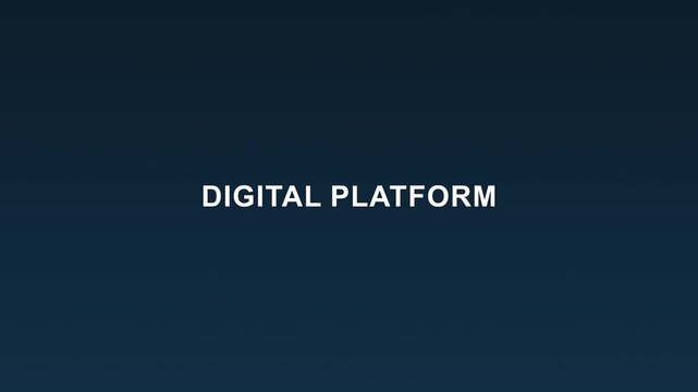 Digital platform corporate title animation on dark blue background.
