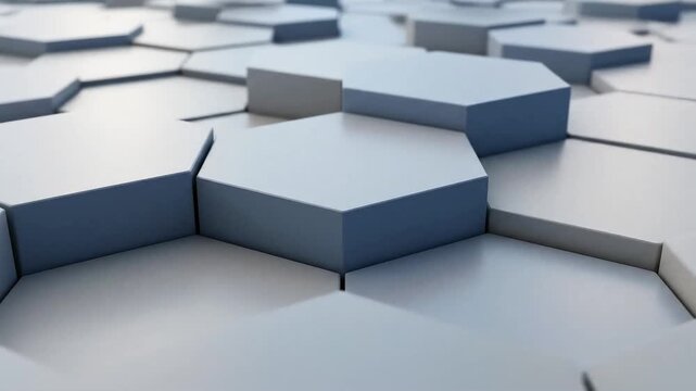 Minimal clean 3D hexagon background slowly rotating floating shapes