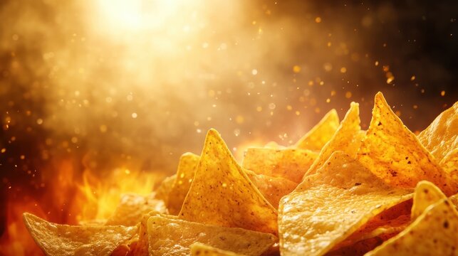 Crispy tortilla chips in a dramatic burst of flavor