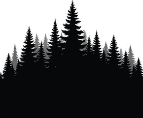 Obraz premium Silhouette Forest Landscape with Pine Trees on White Background