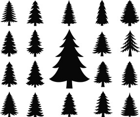 Fototapeta premium Group of Pine Trees Silhouettes Isolated on White Background