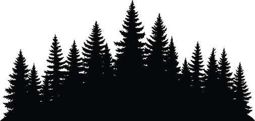 Fototapeta premium Black Silhouette of a Dense Forest Horizon