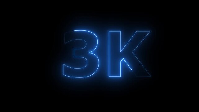 Striking neon blue 3k text illuminated with a radiant glow on a pure black background, Keywords: 3k, three thousand, social media