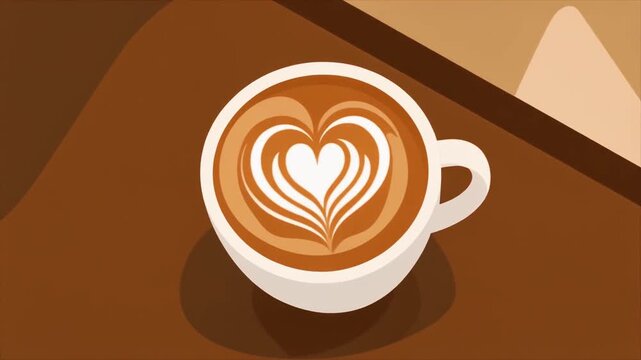A cup of coffee with a heart design on a wooden table in a cozy cafe background, ideal for advertising or social media