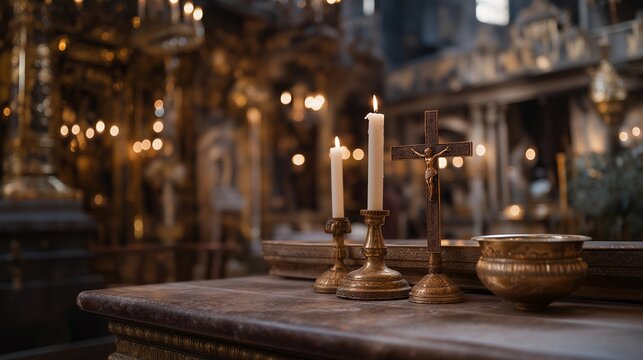 Calvary Golgotha site inside Church of Holy Sepulchre Jerusalem with candles and religious icons, editorial sacred Christian landmark, holy land pilgrimage, biblical heritage, Middle East tourism,