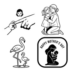 Mother's Day family silhouette bundle with hug badge and flamingo