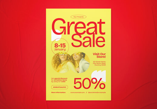 Yellow and Red Colorful Minimalist Fashion Great Sale Flyer