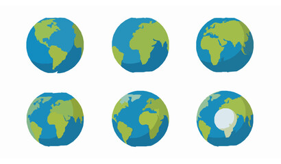 Vector Earth globes set with hemispheres and world maps on white background for icons and education
