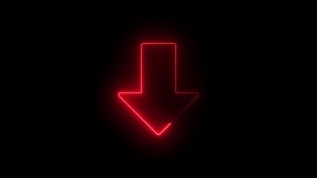Glowing neon line swipe down arrow icon. download icon sign. down arrows icon. Download arrow animation.