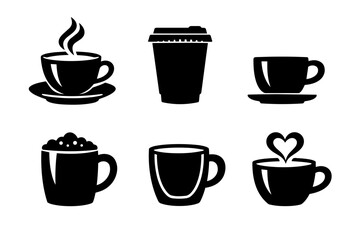 Obraz premium Coffee and tea icons set showing various mug and cup glyphs for beverages