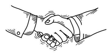 Hand drawn sketch illustration of a handshake. Shaking hands business on comic style. isolated on white background. doodle vector illustration © Receh Lancar Jaya