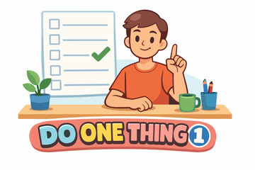 Fototapeta premium Boy focusing on do one thing, managing tasks, and achieving goals