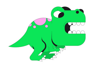 Funky groovy dinosaur angry biting 2D cartoon character. T-rex prehistoric animal. Roaring dino with open mouth and tiny arms flat vector personage isolated on white. Spot illustration colorful © IMGvisualsCharacters