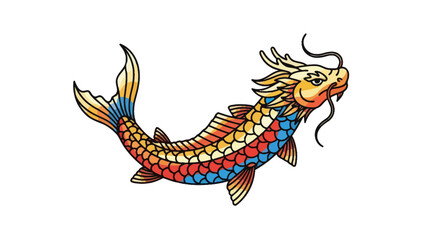 Fototapeta premium Colorful Dragon Koi Fish Illustration on White Background