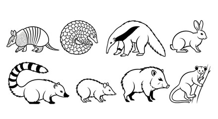 Black and White Animal Line Art Icons Collection