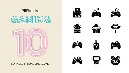 Premium Gaming 10 Editable Stroke Line Icons Collection. © yahya