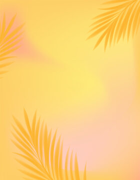 Summer orange background landscape,Coconut Palm leaves or tropical foliage on abstract soft gradient yellow, pink color, Vector illustration design for Summer bannr,sale,card,cover,travel promotion