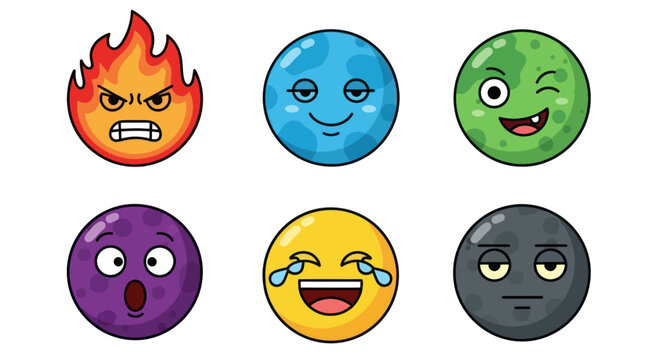 Cartoon emoji faces with diverse emotional expressions on a white background.