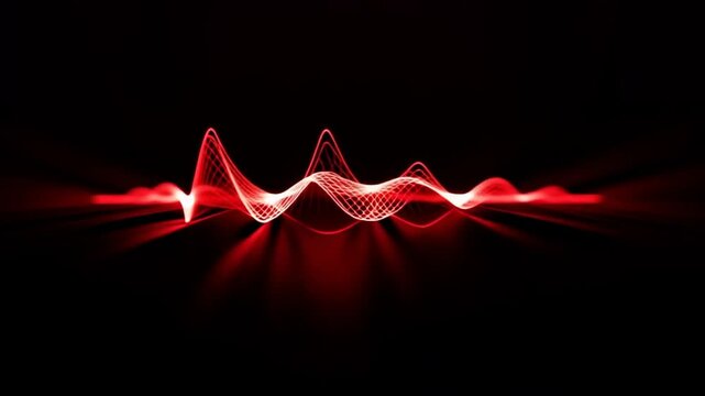 Glowing red waveform sound visualization on black background for music or audio representation
