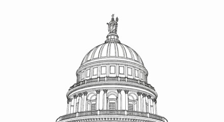 Sketch of a dome topped with a statue, detailed architectural sketch © xander