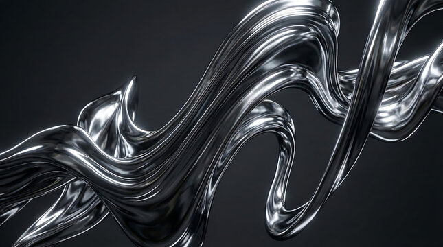 Metallic Liquid Chrome Abstract Swirl with Dark Luxury Background
