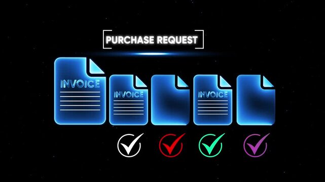 Purchase Request Invoice Documents with Checkmarks on Black Background business