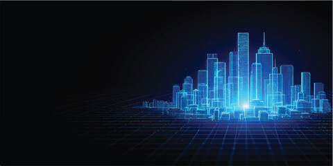 Blue business growth graph on digital city skyline background at night © JAHURA