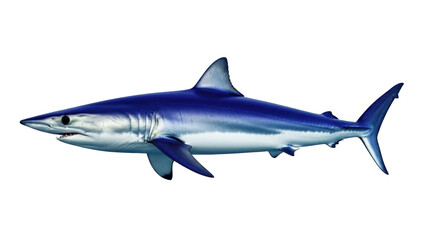 Obraz premium Isolated Mako Shark swimming through clear ocean waters with a long pointed nose and tail