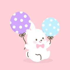 Naklejka premium Bunny with balloons vector. Design for spring and happy easter.