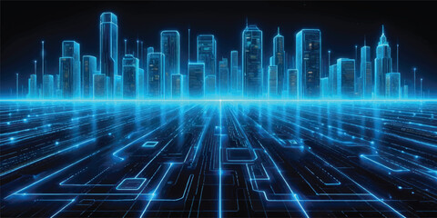 An abstract digital blue background featuring futuristic lines and motion patterns that symbolize high-tech cyber security, data networks, and global internet connectivity for a modern wallpaper © JAHURA