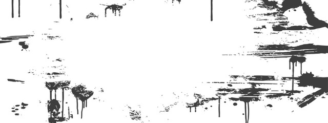 Abstract grunge paint splatter background with brush strokes and dripping ink in black and white © M2L
