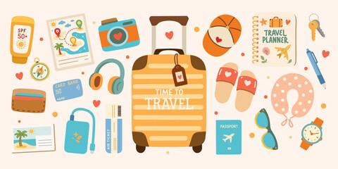 Time to travel vacation elements set