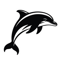 Obraz premium Graceful black and white silhouette of a leaping dolphin in motion isolated on white background, Vector, illustration