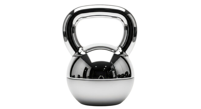 Chrome metallic kettlebell isolated on transparent background