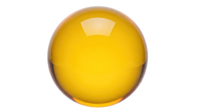 Isolated amber sphere with internal refraction, translucent orb object in studio lighting