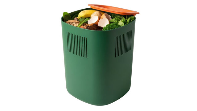 Isolated kitchen compost bin filled with organic waste for composting at home or business
