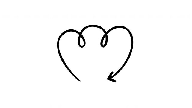 Three rounded loops arrow downward-pointing hand-drawn sketch animation. Smooth triple curves. Flow indicator. Animated doodle direction. Scribble pointer. Ink freehand symbol 4K video on transparent