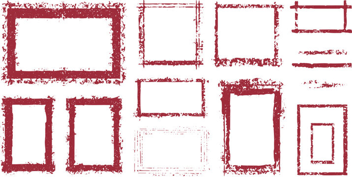 Collection of distressed dark red grunge frames and borders