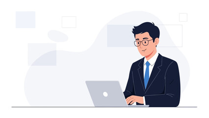 Man in Suit Working on Laptop Computer, Business Professional at Desk