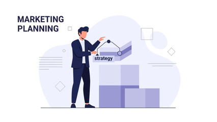 Man Planning Marketing Strategy with Cubes and Graph