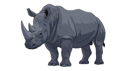 Obraz premium An illustration of a large grey rhinoceros standing on a white background.