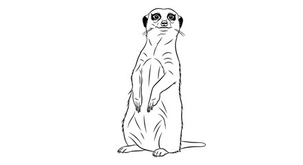 Line art illustration of a meerkat standing upright and looking forward. © RamaHima